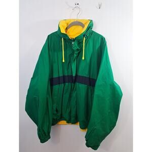 Nautica Men's Vintage Green Yellow Reversible Jacket XL Hidded Hood 90's